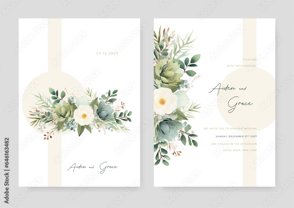 White peony modern wedding invitation template with floral and flower