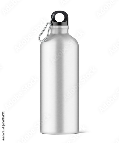 Hight realistic aluminum bottle mockup isolated on white background. Ready for your custom design. Vector illustration. EPS10.