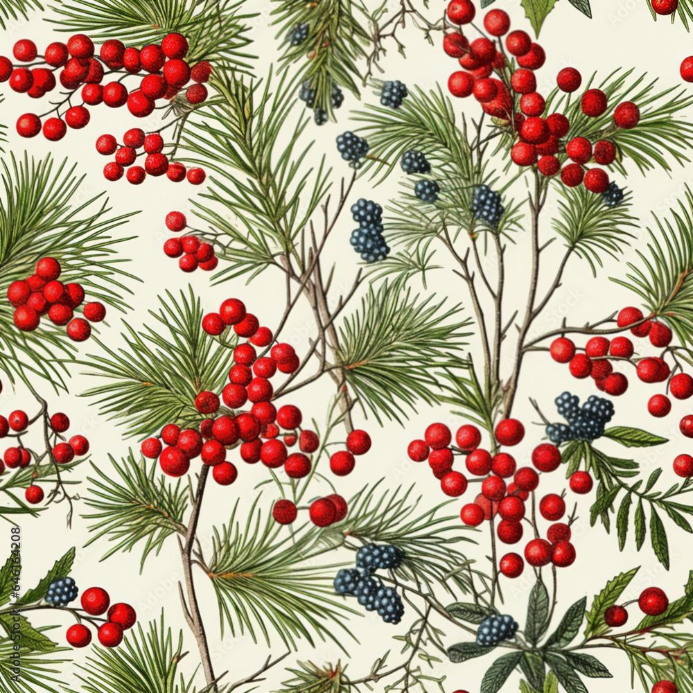 A Repeating Watercolor Christmas Pattern of holly berries A Repeating Watercolor Christmas Pattern of holly berries