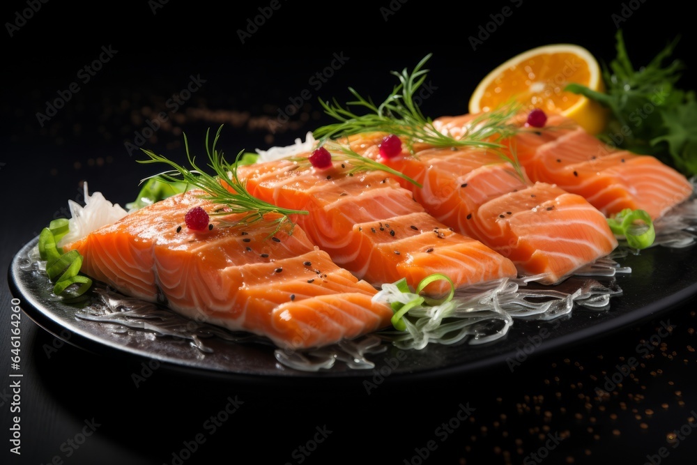 Appetizing salmon on a dark background with selective focus Appetizing salmon on a dark background with selective focus