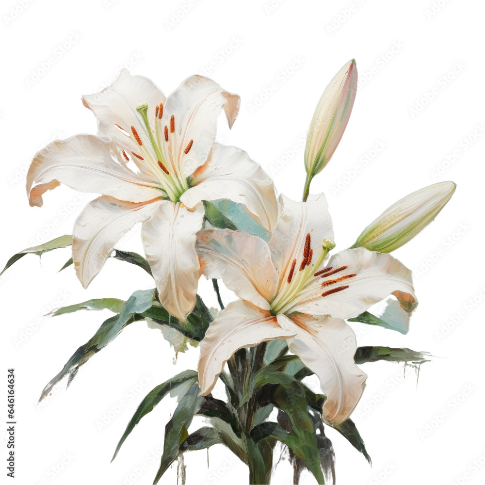 Fototapeta premium Lily canvas painting with textured oil transparent background