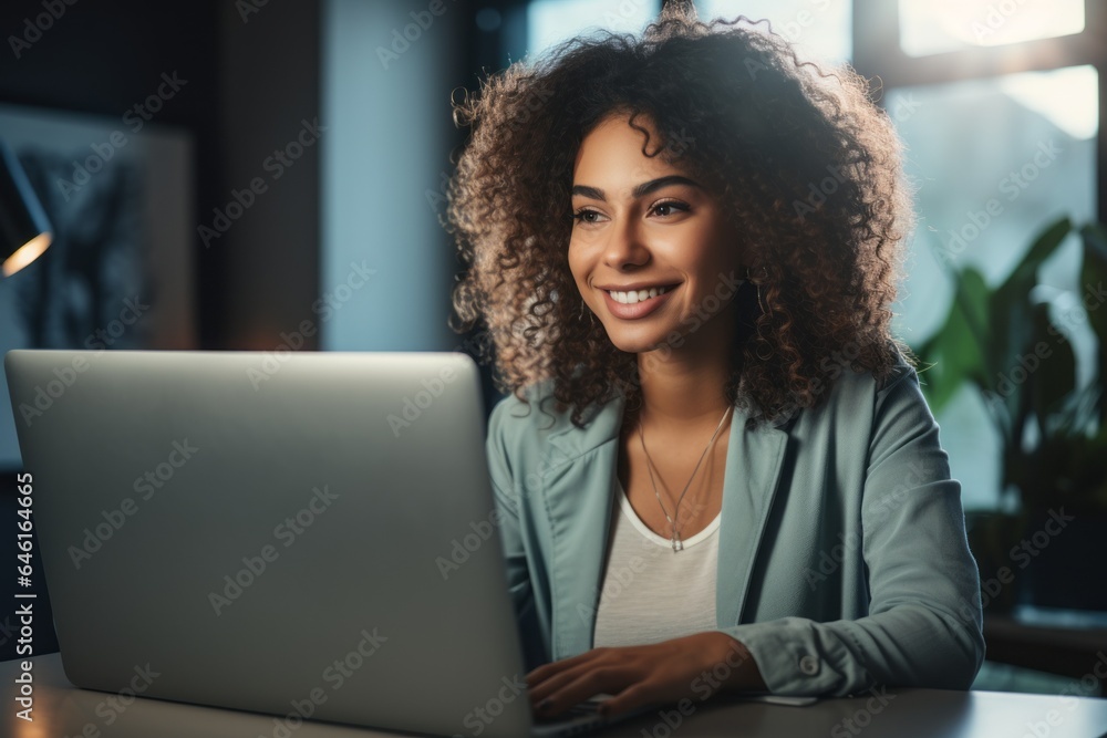 Woman with a laptop. The concept of remote work or freelancing. Portrait with selective focus Woman with a laptop. The concept of remote work or freelancing. Portrait with selective focus
