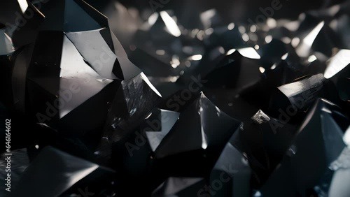 Irregularly shaped chunks of obsidian interspersed with shiny crystal flecks photo