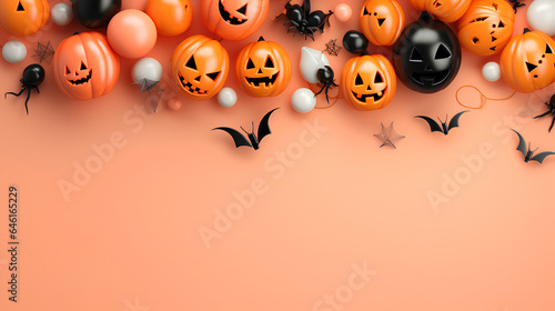 Halloween party backdrops with balloons, bats, pumpkins, skulls and bats.