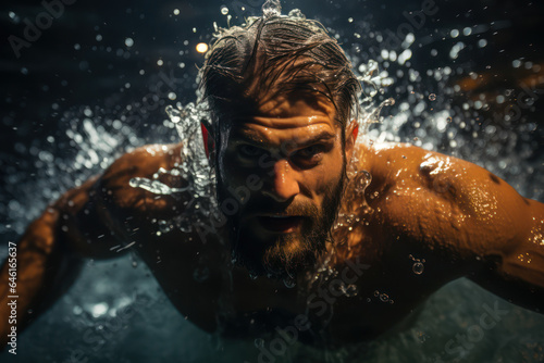 Swimming Endurance. Swimmer gliding through the water with determination, embodying the strength and stamina required in sports. Generative Ai.
