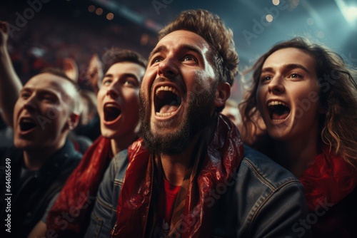 Soccer Passion. Fanatical supporters cheering for their team in the stadium, capturing the fervor and emotion of sports. Generative Ai.
