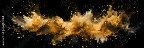 Radiant Elegance: Gold Powder Explosion on Black Background, generative ai