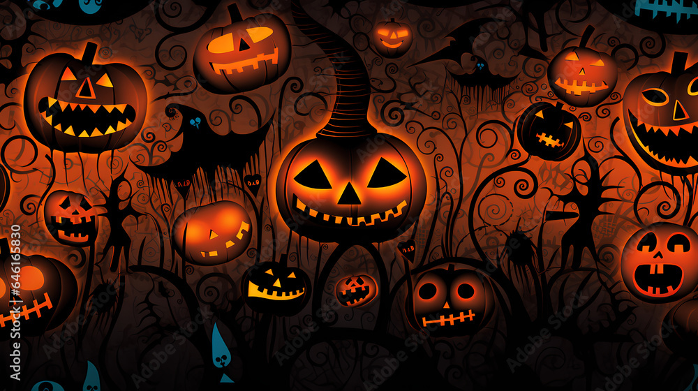 Halloween backgrounds. Illustrated backgrounds for Halloween with pumpkins, bats, cobwebs and scary landscapes. Halloween backgrounds. Illustrated backgrounds for Halloween with pumpkins, bats, cobwebs and scary landscapes.