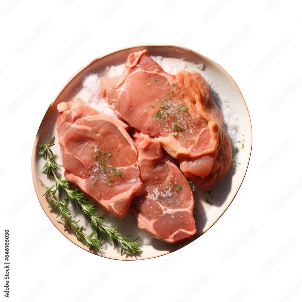 Overhead perspective on marinated pork chop transparent background Overhead perspective on marinated pork chop transparent background