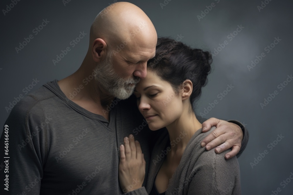 picture of man consoling his wife, who has been diagnosed with cancer, twin emotions of grief and strength on their faces, expressing their mutual struggle against the disease and the picture of man consoling his wife, who has been diagnosed with cancer, twin emotions of grief and strength on their faces, expressing their mutual struggle against the disease and the