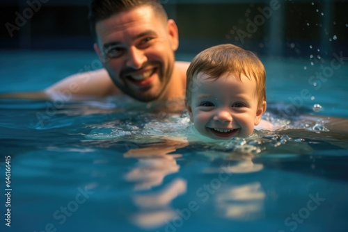 young boy, survivor of leukemia, is seen swimming under the guidance of his coach. The power of his strokes in the water displays the rejuvenating power of exercise during cancer recovery.