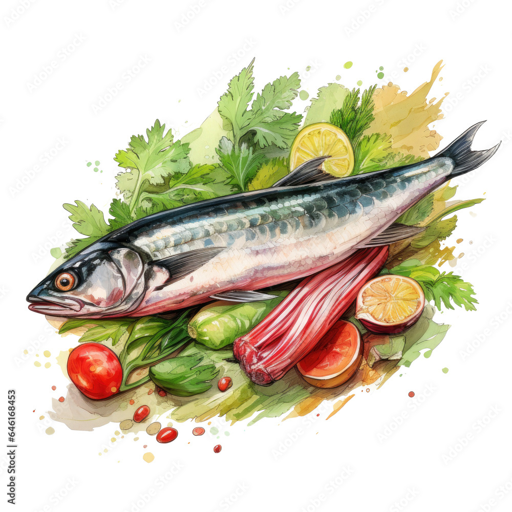 Vegetables accompanying mackerel transparent background Vegetables accompanying mackerel transparent background