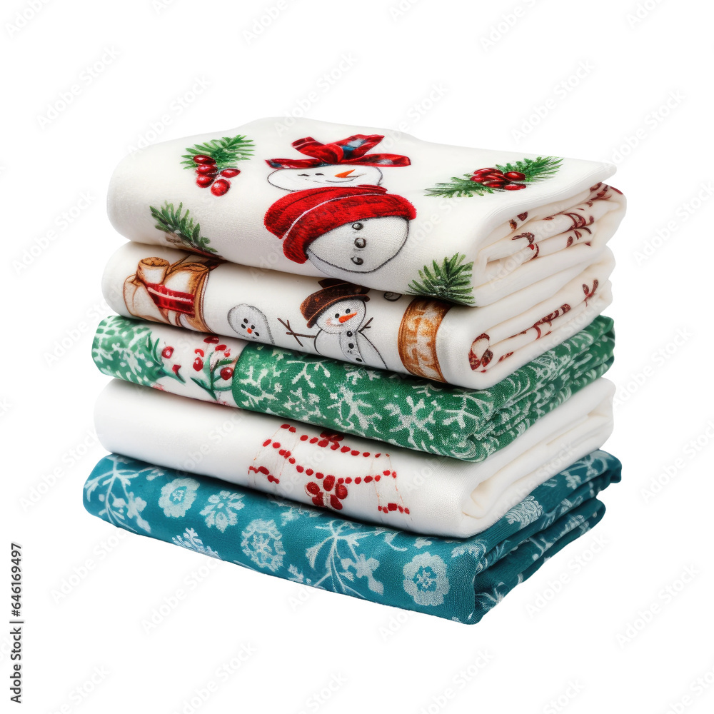 a collection of christmas towels isolated on a transparent background, generative ai a collection of christmas towels isolated on a transparent background, generative ai