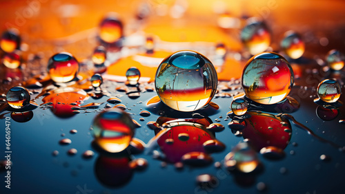 Drops of fuel on water. Beautiful overflows of colors,