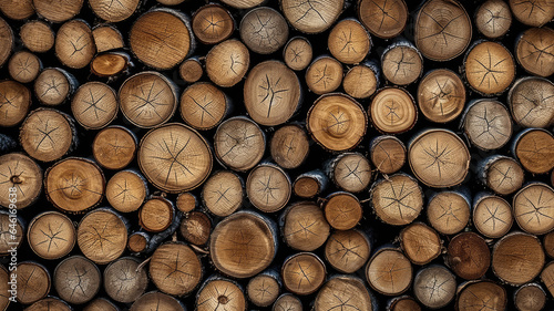 Pile of wood logs background texture.