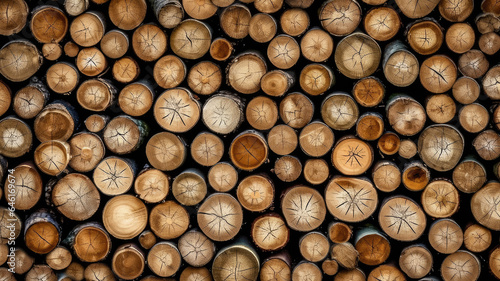 Wooden log pile creating a textured backdrop.