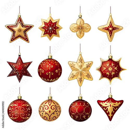 a set of christmas decorations isolated on a transparent background, generative ai