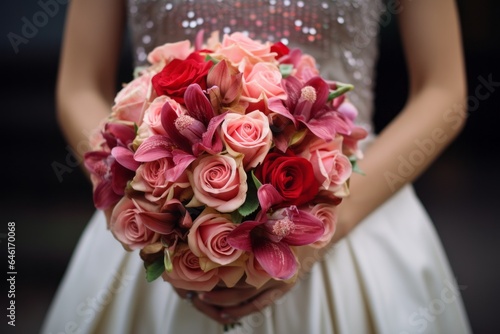 a blooming bouquet in the hands of a joyful bride, Generative AI