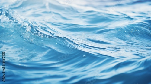 Blue textured background of waves with ripples on the water. Close-up, selective focus, defocus : Generative AI