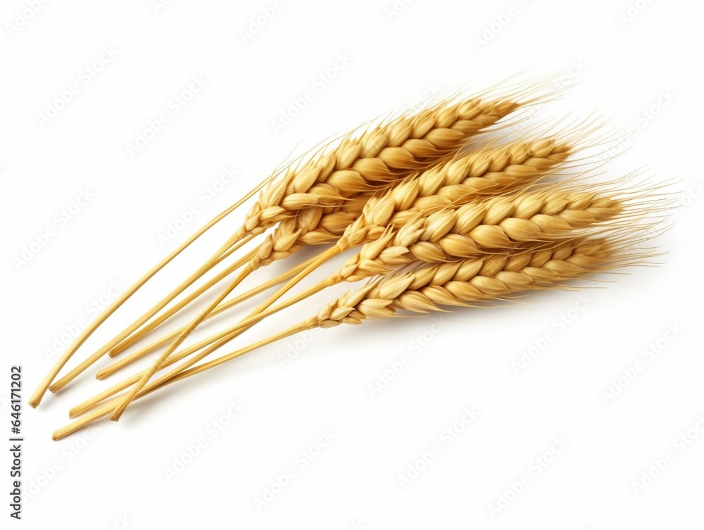 Wheat ears isolated on white background. Package design element with clipping path. Full depth of field : Generative AI Wheat ears isolated on white background. Package design element with clipping path. Full depth of field : Generative AI