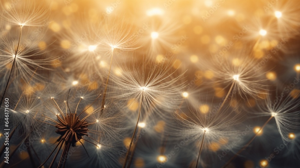 Fototapeta premium Tragopogon pseudomajor S. Nikit. Dandelion seeds, photo close up : Generative AI