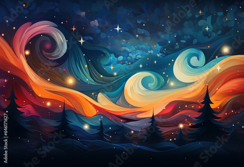 Vibrant Holiday Bliss: Abstract Colorful Christmas Wallpaper Panorama