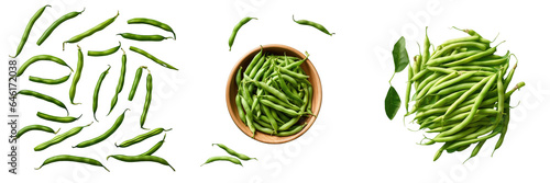 Png Set Top view of green beans on a transparent background