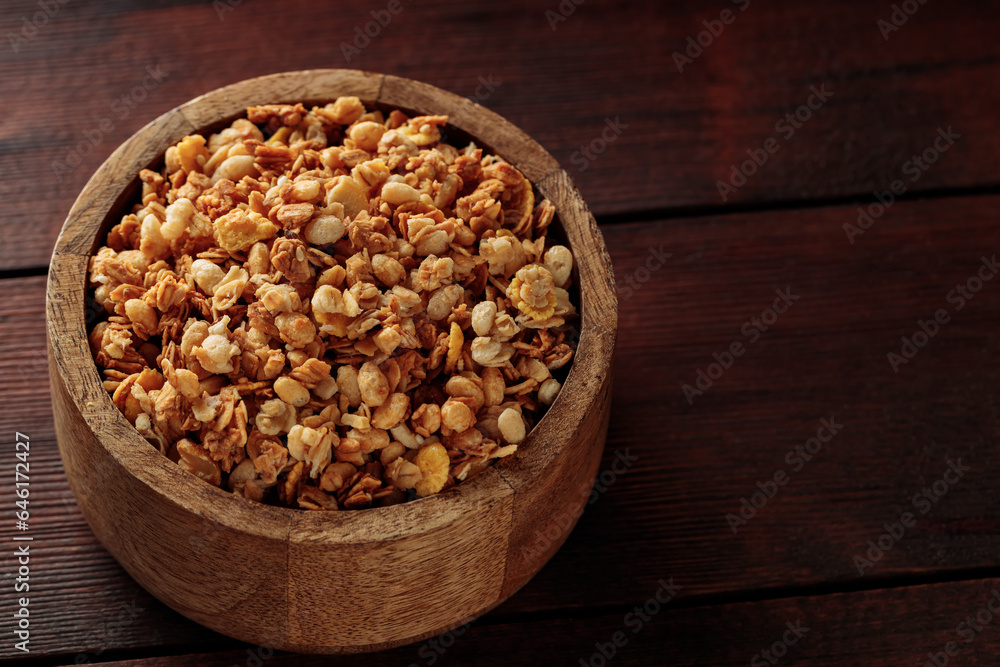 Wholesome Granola Breakfast Bowl. Copy Space. Top View Wholesome Granola Breakfast Bowl. Copy Space. Top View