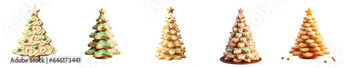 Png Set Xmas tree shaped butter cookies on a transparent background