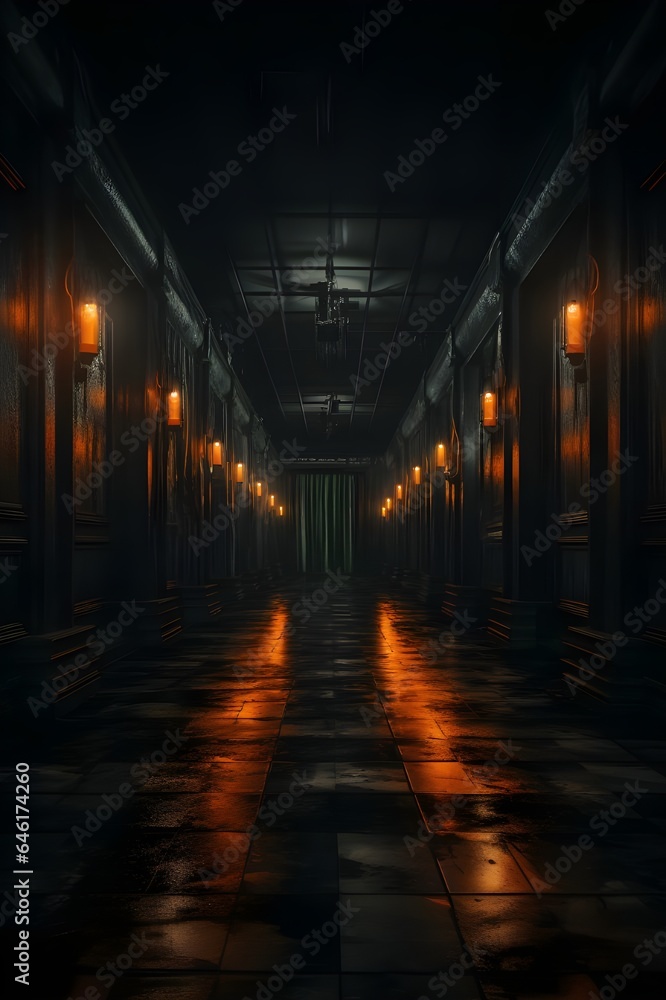 Fototapeta premium Dark hallway Generative AI