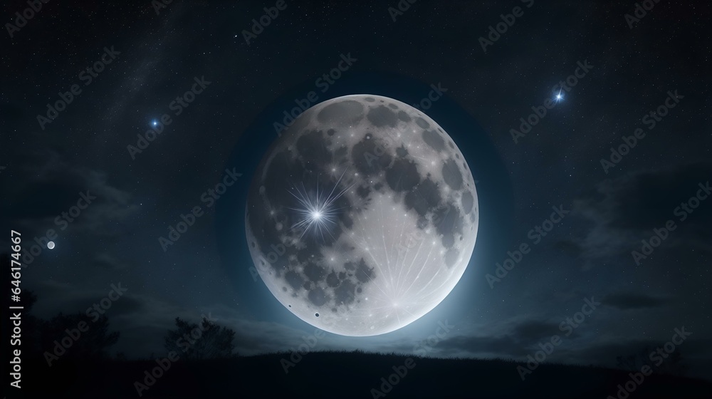 満月、ファンタジーの世界、背景｜full moon, fantasy world, background. Generative AI