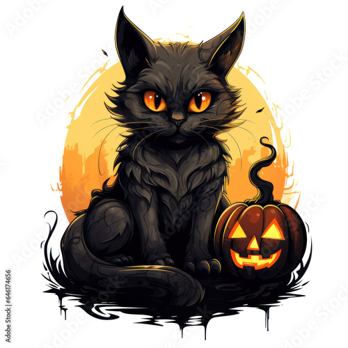 Cute Halloween Cat on Transparent Background created with Generative AI technology