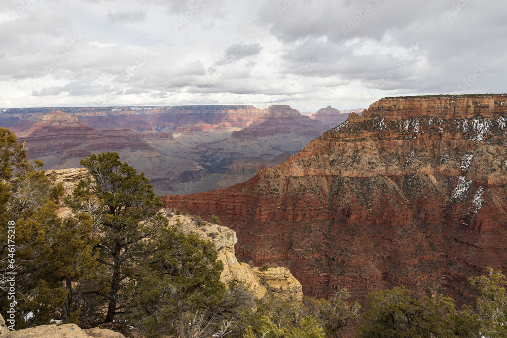 Storm clouds over Grand Canyon National Park in winter viewed from the South Rim, Arizona