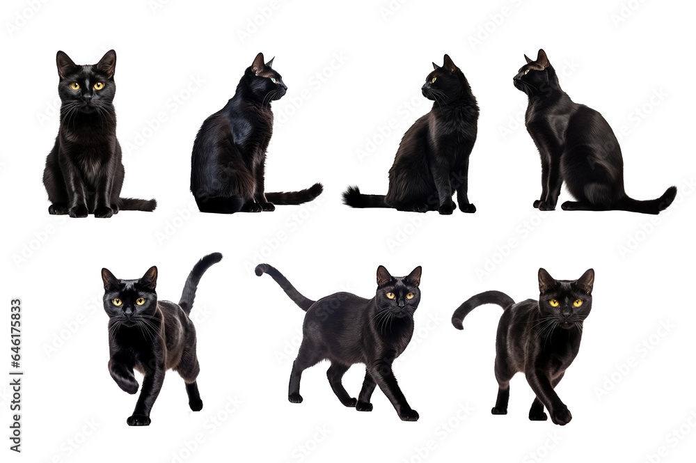 Transparent background black cats  created with Generative AI technology