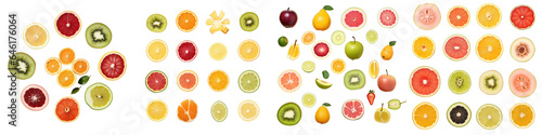 Png Set Various shapes of fruits on a transparent background with longitudinal and transverse cuts
