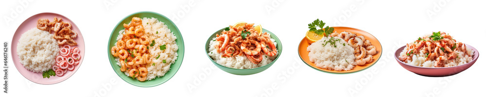 Png Set Rice and calamari separated transparent background Png Set Rice and calamari separated transparent background