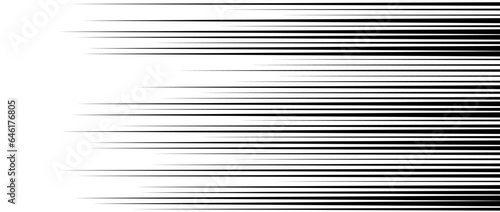 Straight speed lines repeating pattern. Black and white horizontal stripes gradient. Abstract fast effect texture. Comic cartoon rays and beams wallpaper. Vector pop art background