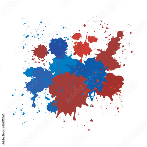 Illustration of red and blue inkblots. Colors reminiscent of the flags of many countries . Vector isolated on transparent background.