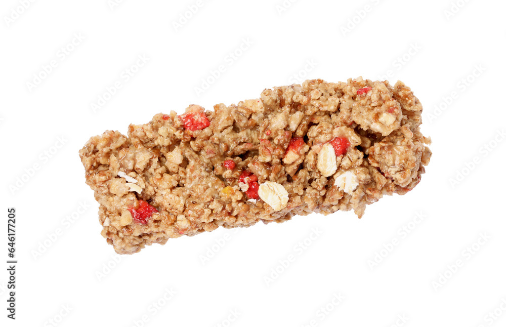 One tasty granola bar isolated on white One tasty granola bar isolated on white