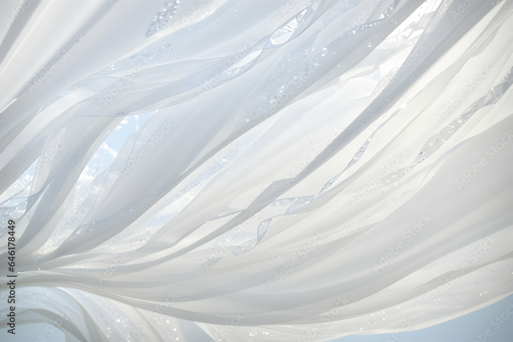 Obraz premium Fluid Interplay of Textures A Fusion of Gossamer Silk and Glistening Plastic in White Wave Symphony