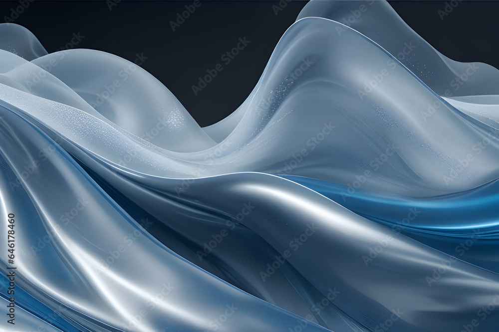 Fluid Interplay of Textures A Fusion of Gossamer Silk and Glistening Plastic in blue Wave Symphony