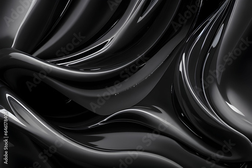 Fluid Interplay of Textures A Fusion of Gossamer Silk and Glistening Plastic in black Wave Symphony