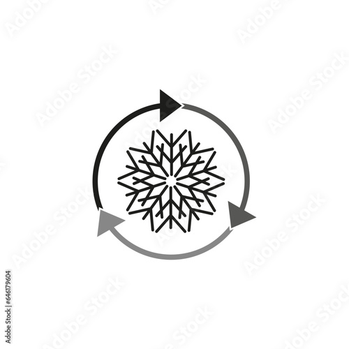 Freezer control icon. Conditioning car or house icon. Auto cooling or defrost icon. Snowflake with three rotation arrows. Vector illustration. EPS 10.