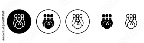 Bowling icon set illustration. bowling ball and pin sign and symbol.