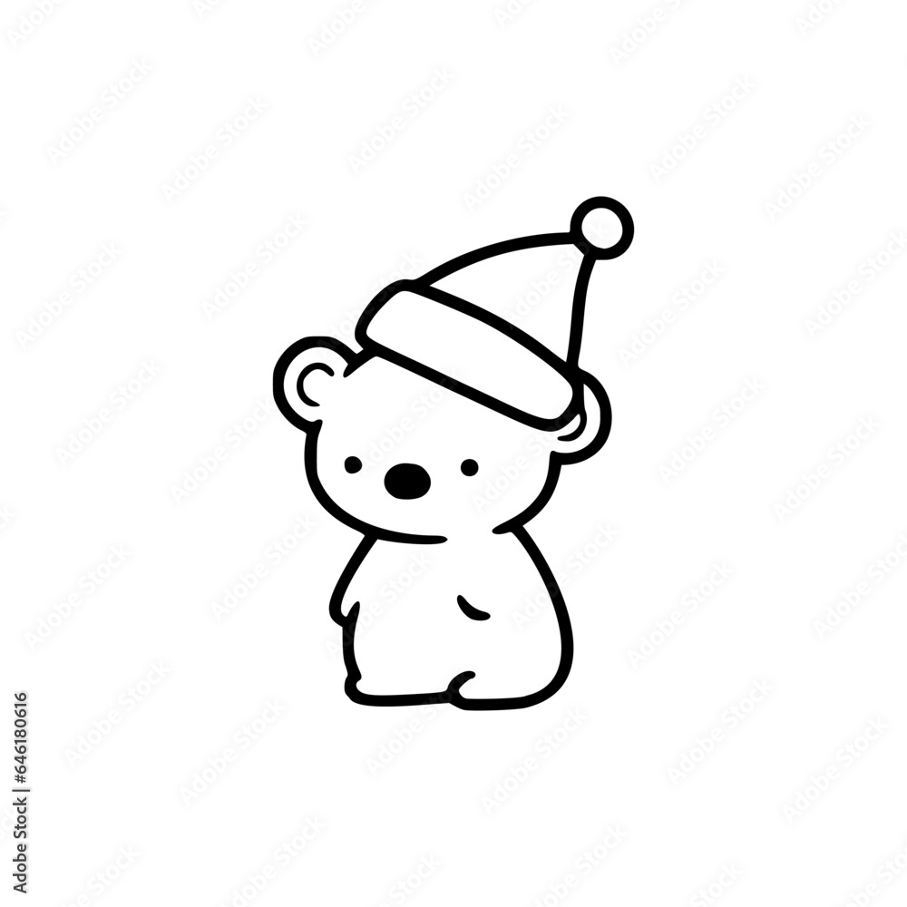 Christmas tiny koala wearing in santa hat. Easy drawing line work. Simple vector illustration isolated on white background. Christmas mini design for t-shirt, tattoo, invitation, emblem, stickers Christmas tiny koala wearing in santa hat. Easy drawing line work. Simple vector illustration isolated on white background. Christmas mini design for t-shirt, tattoo, invitation, emblem, stickers