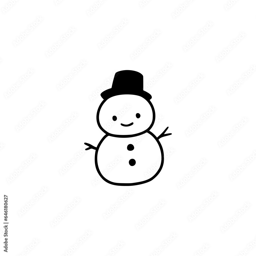Christmas tiny snowman. Easy drawing line work. Simple vector illustration isolated on white background. Christmas mini design for t-shirt, tattoo, invitation, emblem, stickers