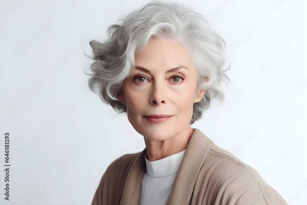60代の女性のポートレート 白背景 with generative ai 60代の女性のポートレート 白背景 with generative ai