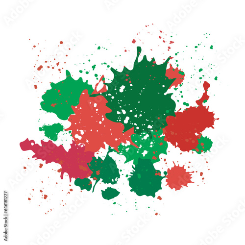 Illustration of green and red and inkblots. Colors reminiscent of the flags of many countries. Vector isolated on transparent background.