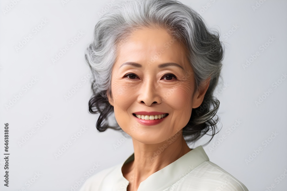 60代の日本人女性のポートレート 白背景 with generative ai 60代の日本人女性のポートレート 白背景 with generative ai
