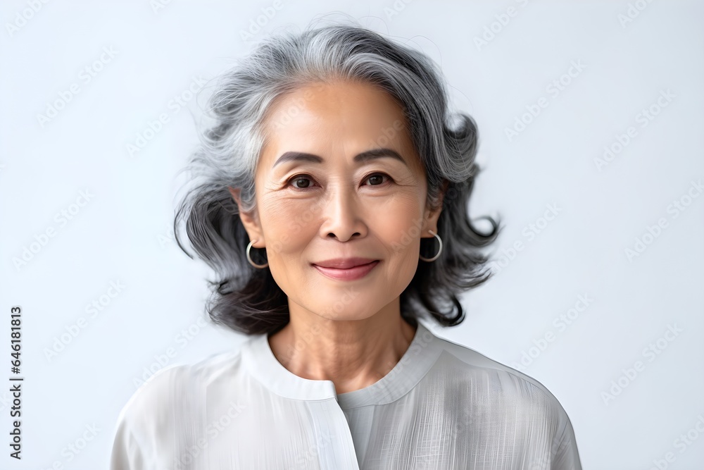 60代の日本人女性のポートレート 白背景 with generative ai 60代の日本人女性のポートレート 白背景 with generative ai